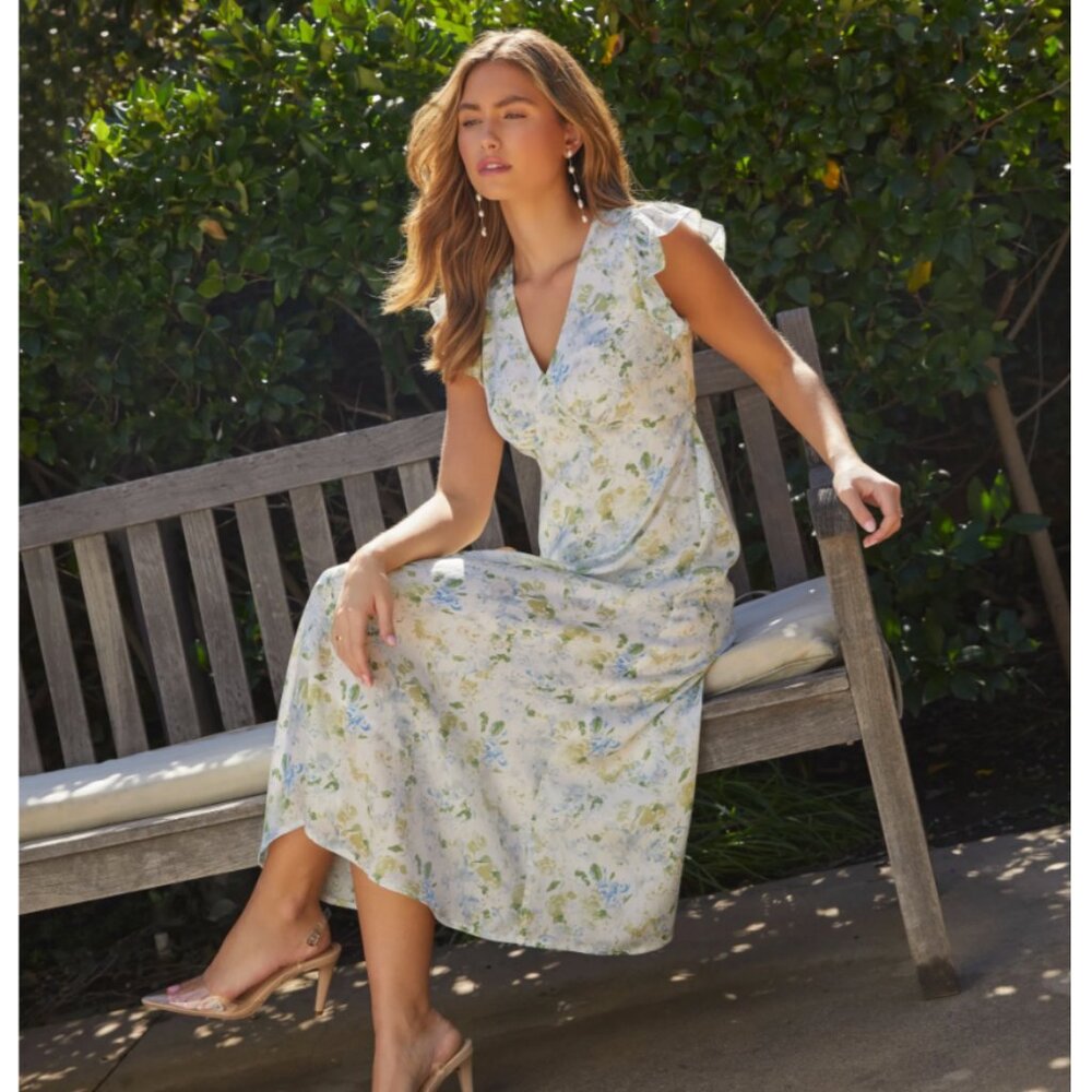 EUC VICI Gemma Floral Midi Dress - Blue/Multi / Size Small